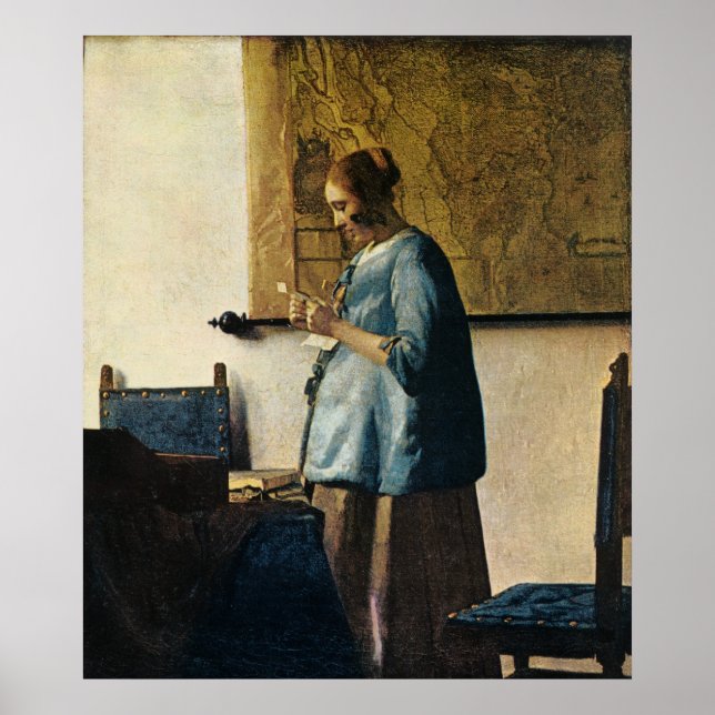 Póster Mujer de Vermeer en azul leyendo una carta a aprox (Frente)