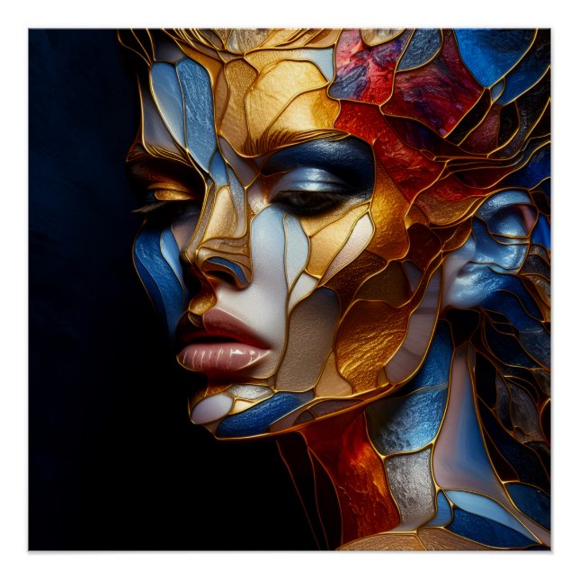 Póster Mujer De Vidrio Manchado - Armonía En Vidrio Y Pie (Anverso)