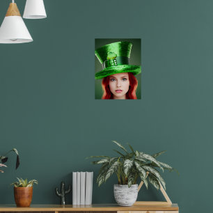 Póster Mujer del día de San Patricio con sombrero de copa