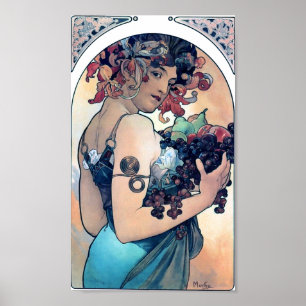 Póster Mujer del vintage del art déco de las uvas de