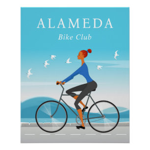 Póster Mujer Deporte En Bicicleta Bicicleta Chica Orilla 