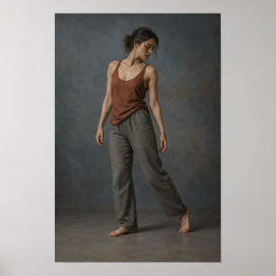 Póster Mujer Descalza con Top de Óxido y Pantalones Grise