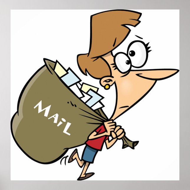 Póster Mujer divertida cargando una pesada bolsa de corre (Frente)