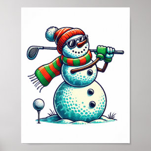 Póster Mujer divertida jugando Navidades de bolas de golf