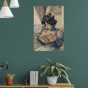 Póster Mujer eduardiana vintage leyendo en un tren