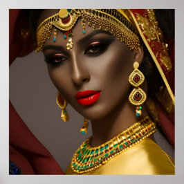 Póster Mujer egipcia Espalda exótica azul dorado