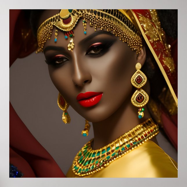 Póster Mujer egipcia Espalda exótica azul dorado (Frente)