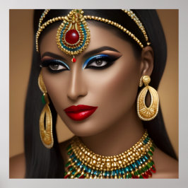 Póster Mujer egipcia joyas verdes de oro exótico