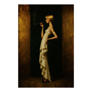 Póster Mujer elegante Art Déco retrato de glamour vintage