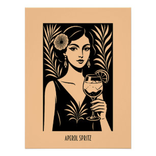 Póster Mujer elegante con Aperol Spritz – Cóctel vintage