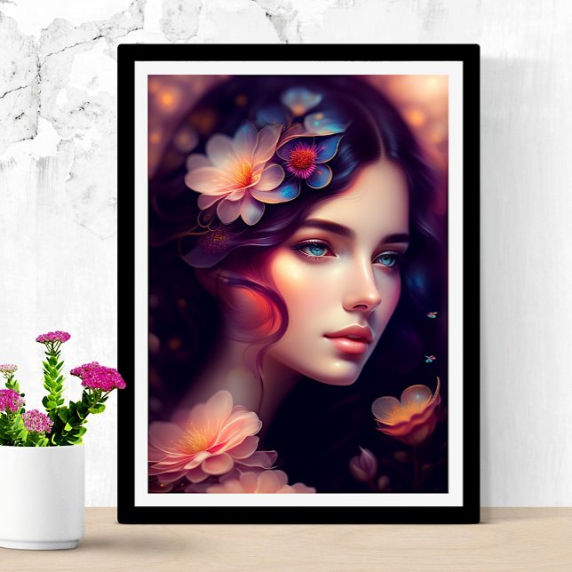 Póster Mujer Elegante Con Flores Azul Rosa Naranja (Subido por el creador)