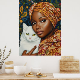 Póster Mujer elegante con gato