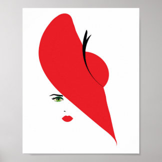 Póster mujer elegante con gorra rojo