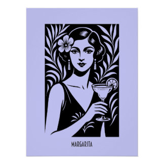 Póster Mujer Elegante con Margarita – Cóctel Vintage