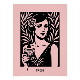 Póster Mujer Elegante con Negroni – Cóctel Retro