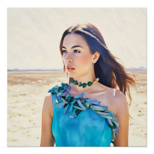 Póster Mujer elegante con vestido azul