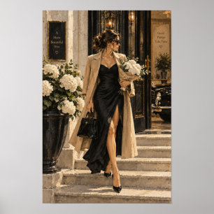Póster Mujer Elegante con Vestido Negro Figura de Moda de