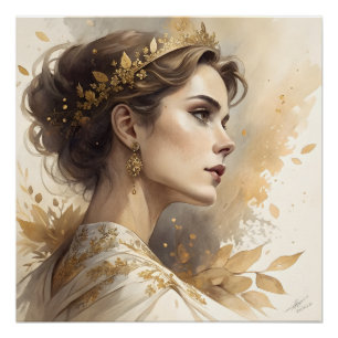 Póster Mujer Elegante en Champagne y Oro Arte de Lujo
