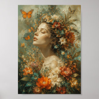 Póster Mujer elegante en retrato de moda botánica