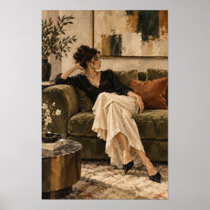 Póster Mujer elegante en sofá de terciopelo Figurativo co