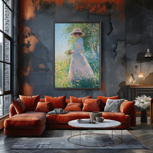 Póster Mujer elegante en Sunlit Meadow - Impresionista