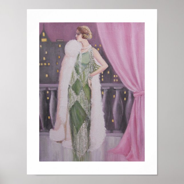 Póster Mujer Elegante En Un Balcón, Poster (Frente)