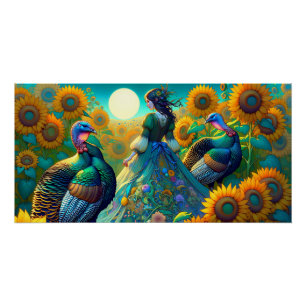 Póster Mujer elegante, Turquía y girasoles