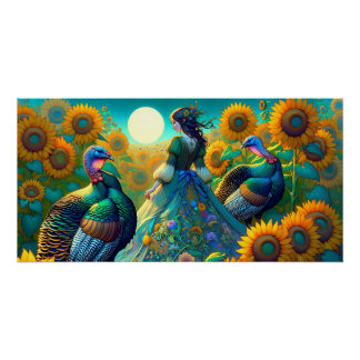 Póster Mujer elegante, Turquía y girasoles