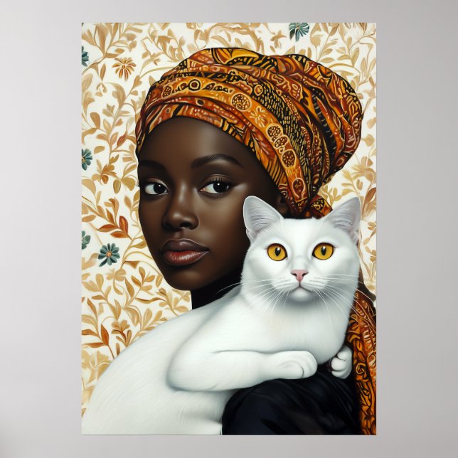 Póster Mujer elegante y gato (Frente)