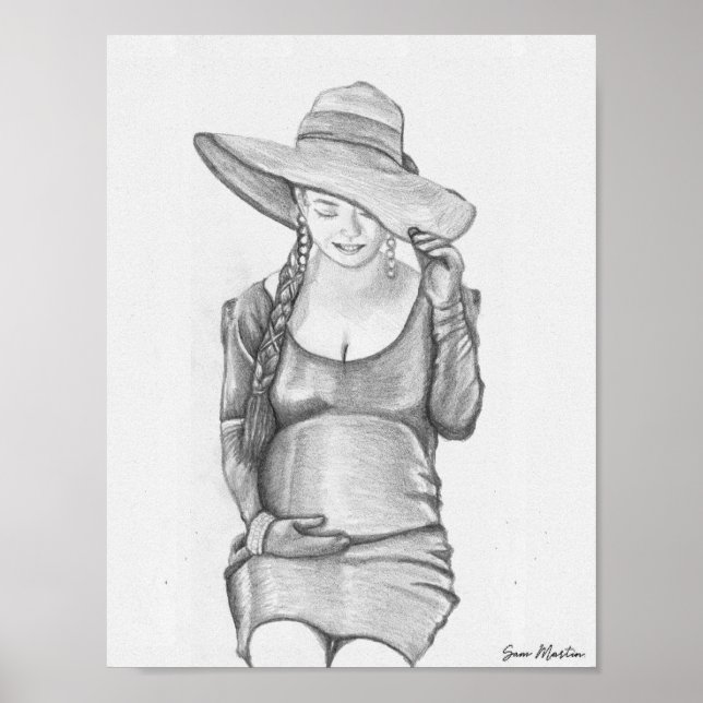 Póster Mujer embarazada pinta papel (Frente)