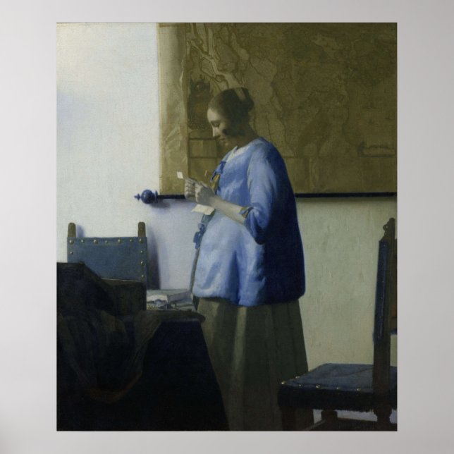Póster Mujer en azul leyendo una carta de Vermeer - Poste (Frente)