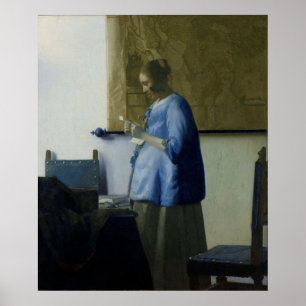 Póster Mujer en azul que lee una letra por Vermeer -