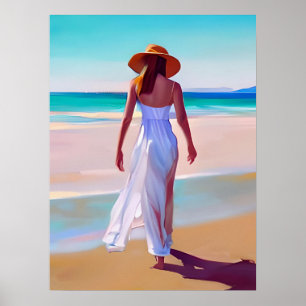Póster Mujer en blanco en la playa