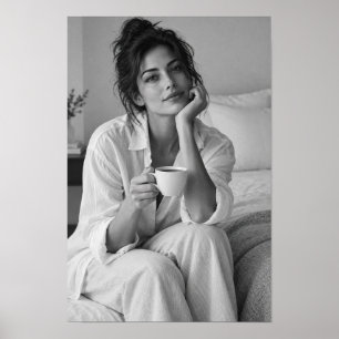 Póster Mujer en blanco y negro con retrato de café