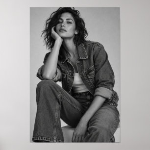 Póster Mujer en blanco y negro en retrato de moda de mezc