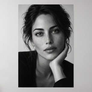Póster Mujer en blanco y negro retrato de cerca