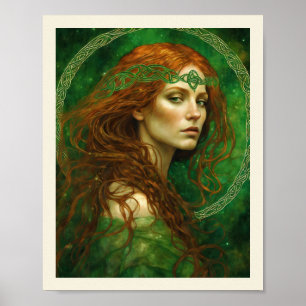 Póster Mujer en el cielo verde vestido San Patricio