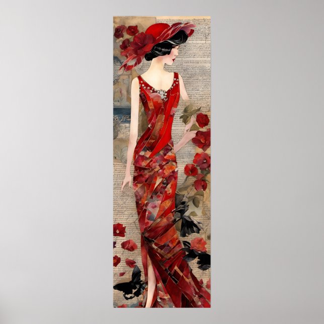 Póster Mujer en el Collage de la vestimenta roja (Frente)