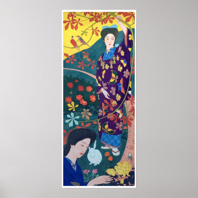 Póster Mujer en el Jardín de las Flores, Goyō Hashiguchi (Frente)