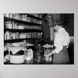 Póster Mujer en el Laboratorio de Química, años 1910