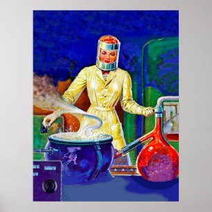 Póster Mujer en el laboratorio, fantasía del vintage