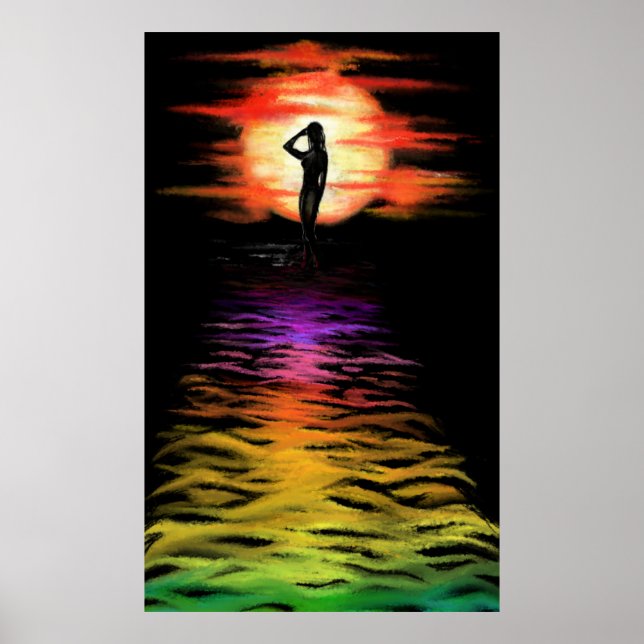Póster Mujer en el Poster Sea Sunset - pintura (Frente)