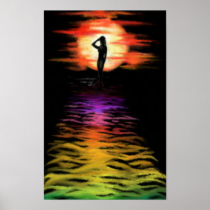 Póster Mujer en el Poster Sea Sunset - pintura