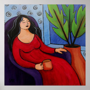 Póster Mujer en el relajamiento rojo
