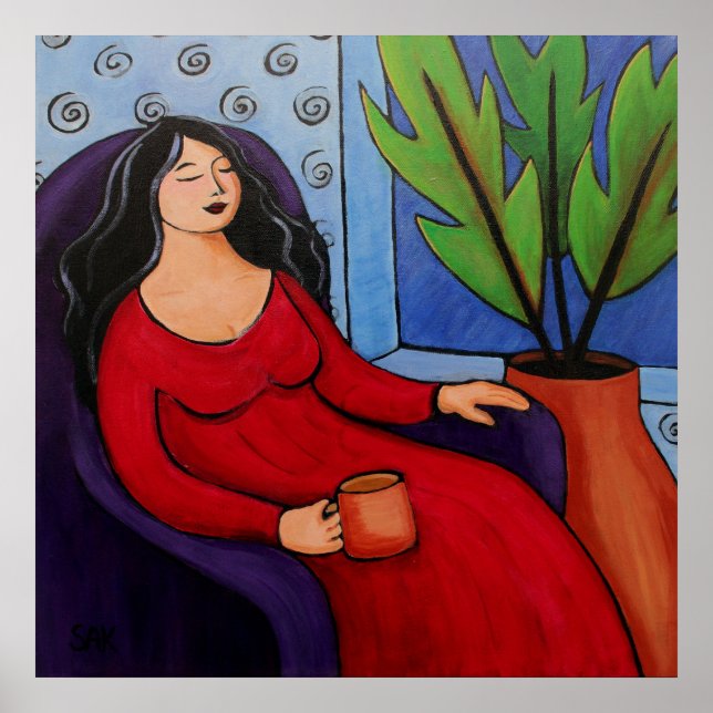 Póster Mujer en el relajamiento rojo (Frente)