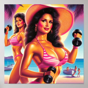 Póster Mujer en entrenamiento de los años 80
