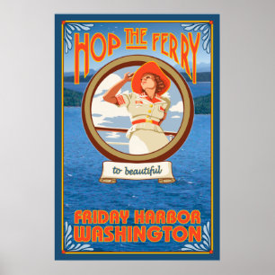 Póster Mujer en Ferry - Viernes Puerto, Washington