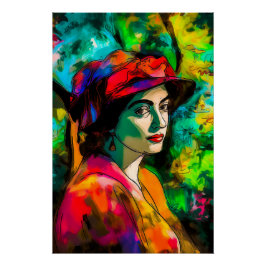 Póster Mujer en Gorra rojo