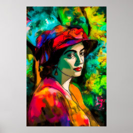 Póster Mujer en Gorra rojo