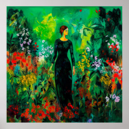 Póster Mujer en la hermosa pradera verde